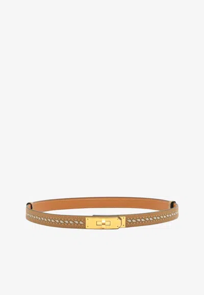 Hermes Kelly 18 Belt In Bandana Biscuit, Noir And Blanc Epsom Leather With Gold Hardware In Brown