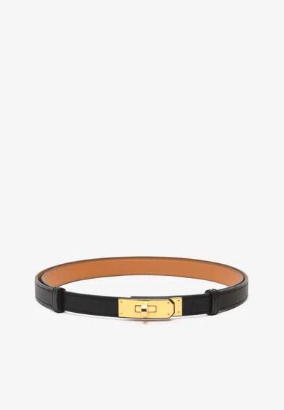 Pre-owned Hermes Kelly 18 Belt In Black Epsom Leather With Gold Buckle