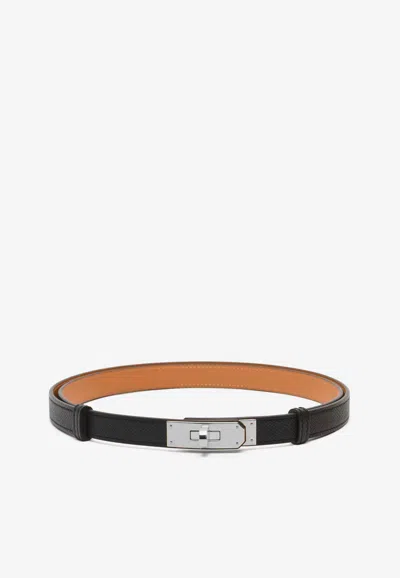 Pre-owned Hermes Kelly 18 Belt In Black Epsom Leather With Palladium Buckle