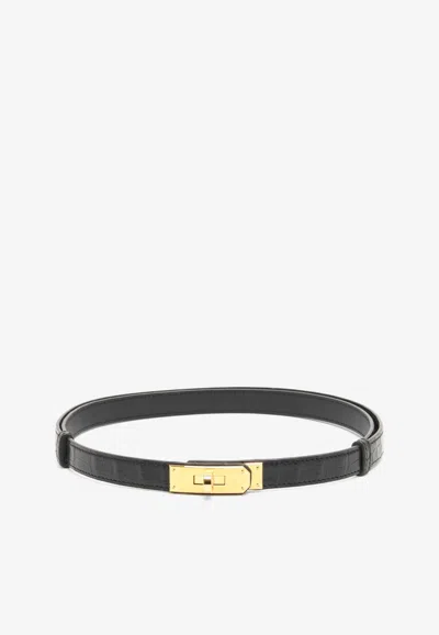 Pre-owned Hermes Kelly 18 Belt In Black Matte Alligator Leather With Gold Buckle