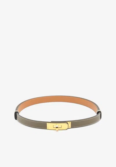Pre-owned Hermes Kelly 18 Belt In Etoupe Epsom Leather With Gold Buckle