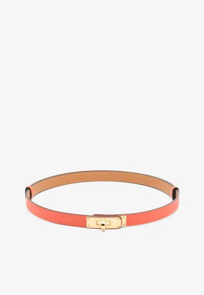 Pre-owned Hermes Kelly 18 Belt In Orange Field Epsom Leather With Rose Gold Buckle