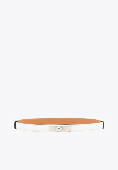 Pre-owned Hermes Kelly 18 Belt In White Epsom Leather With Palladium Buckle