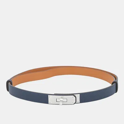Pre-owned Hermes Kelly 18 Blue Navy Epsom Leather Belt