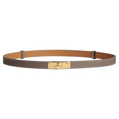 Pre-owned Hermes Kelly 18 Etoupe Epsom Calfskin Leather With Kelly Buckle Belt Gold Plated In Brown