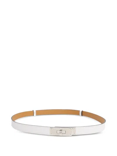 Pre-owned Hermes Kelly 18 Leather Belt In White