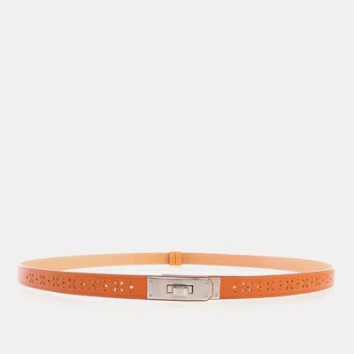 Pre-owned Hermes Kelly 18 Orange Epsom Calfskin Leather Adjustable Belt