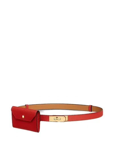 Pre-owned Hermes Kelly 18 Pocket Hardware Belt In Red
