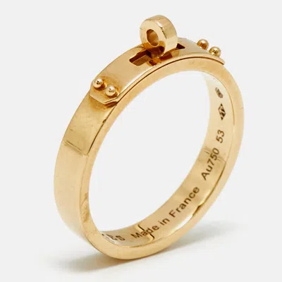 Pre-owned Hermes Kelly 18k Rose Gold Narrow Band Ring Size 53