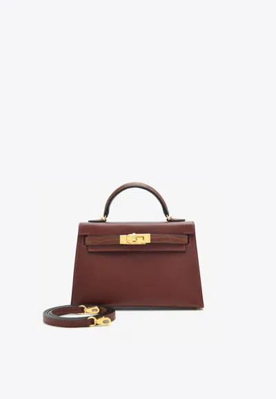 Pre-owned Hermes Kelly 20 Touch In Rouge H Madame And Bourgogne Matte Alligator With Gold Hardware