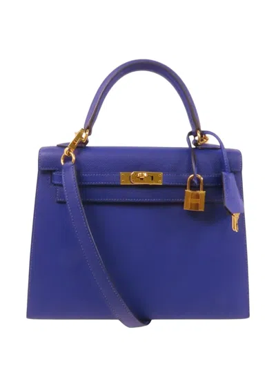 Pre-owned Hermes Kelly 25 Epsom Tote Bag In Blue
