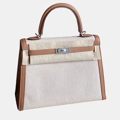 Pre-owned Hermes Kelly 25 Gold Toile Canvas