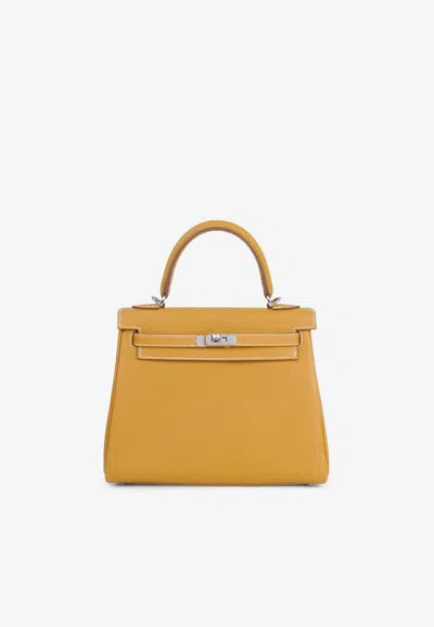 Hermes Kelly 25 In Natural Sable Togo Leather With Palladium Hardware In Brown