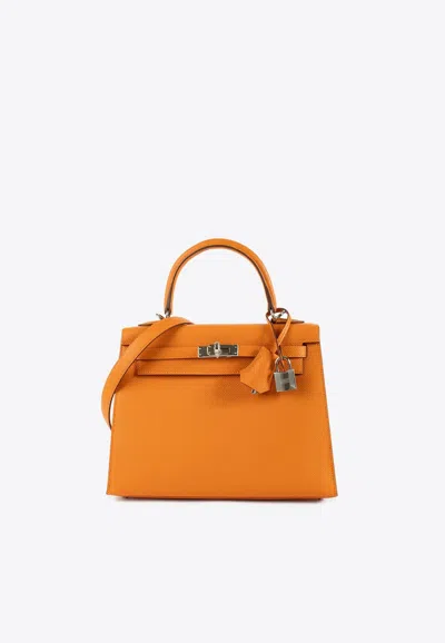 Hermes Kelly 25 In Orange Epsom Leather With Palladium Hardware