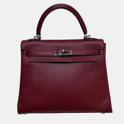 Pre-owned Hermes Kelly 25 Ruby Red Epsom Leather Shoulder Bag