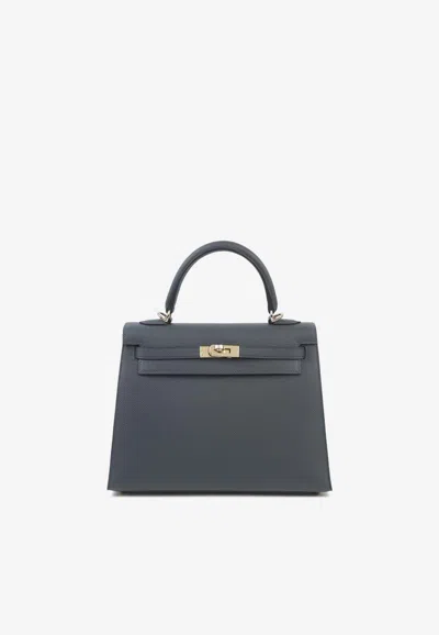 Pre-owned Hermes Kelly 25 Sellier In Gris Misty Epsom Leather With Permabrass Hardware