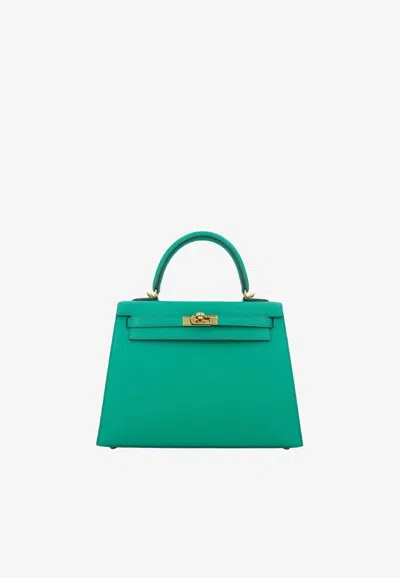 Hermes Kelly 25 Sellier In Vert Jade Epsom Leather With Gold Hardware In Green