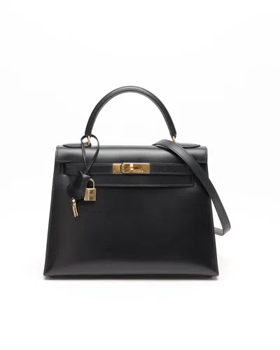Pre-owned Hermes Hermès Kelly 28 Box Sellier Bag In Black