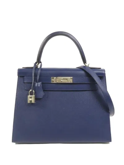 Pre-owned Hermes Kelly 28 Epsom Tote Bag In Blue