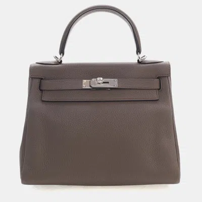 Pre-owned Hermes Kelly 28 Etoupe Togo Calfskin Leather Top Handle Bag In Sand