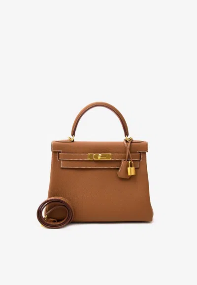 Hermes Kelly 28 In Gold Togo Leather With Gold Hardware In Brown