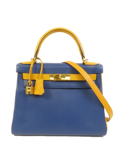 Pre-owned Hermes Kelly 28 Leather Tote Bag In Blue