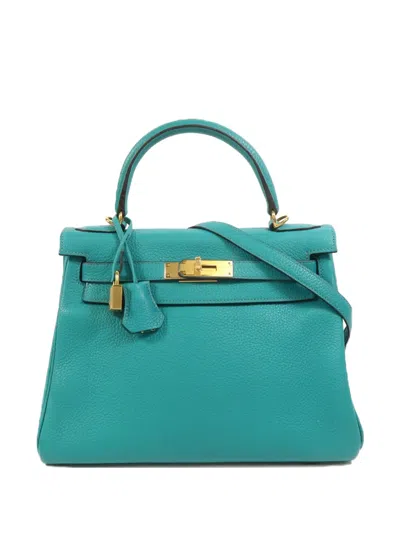 Pre-owned Hermes Kelly 28 Leather Tote Bag In Blue