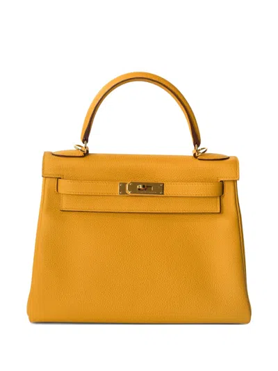 Pre-owned Hermes Kelly 28 Retourne Togo Jaune Ambre Leather Tote Bag In Yellow