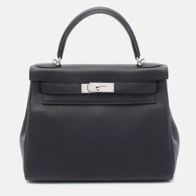 Pre-owned Hermes Kelly 28 Shoulder Handbag Togo Leather Black Shw Y