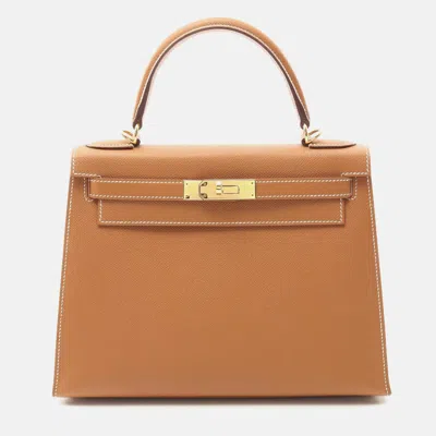 Pre-owned Hermes Kelly 28 Shoulder Handbag Y Epsom Leather Brown Ghw Sellier