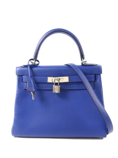 Pre-owned Hermes Kelly 28 Tote Bag In Blue