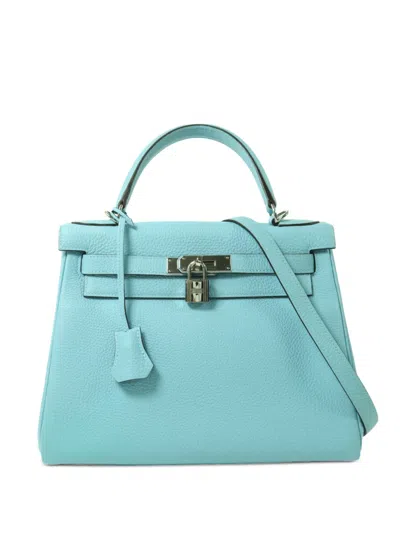 Pre-owned Hermes Kelly 28 Tote Bag In Blue