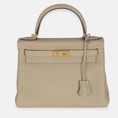 Pre-owned Hermes Kelly 28 Trench Clemence Retourne Bag In Sand