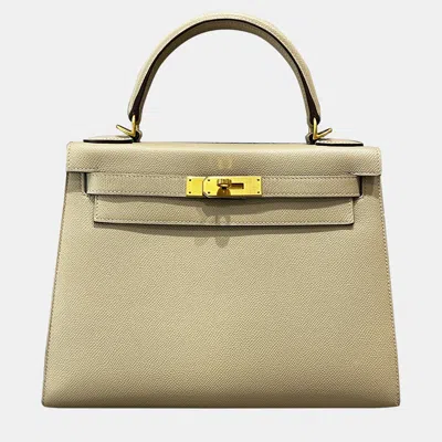 Pre-owned Hermes Kelly 28 Trench Sun Yellow Epsom Leather Brushed Gold Horseshoe