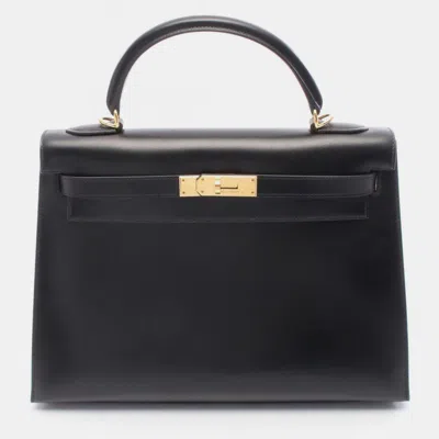 Pre-owned Hermes Kelly 32 Black Box Calf Leather Tote Bag