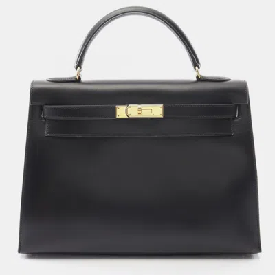 Pre-owned Hermes Kelly 32 Black Box Calf Leather Tote Bag