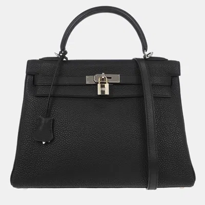 Pre-owned Hermes Kelly 32 Black Togo Calfskin Leather Palladium Hardware Retourne Two Way Bag
