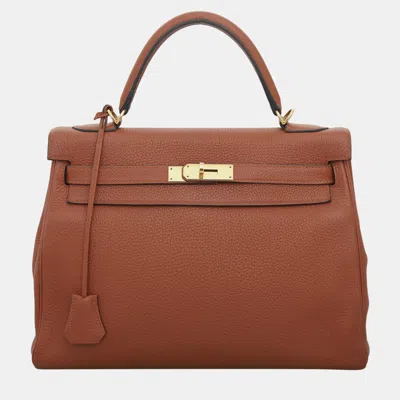 Pre-owned Hermes Kelly 32 Cuivre Leather Bag In Brown