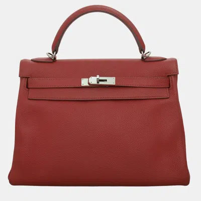 Pre-owned Hermes Kelly 32 Leather Bag In Red