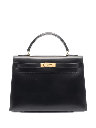 Pre-owned Hermes Kelly 32 Leather Tote Bag In Black