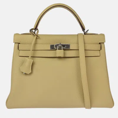 Pre-owned Hermes Kelly 32 Retourne Pechemin Togo 2way Handbag In Sand