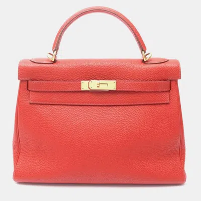 Pre-owned Hermes Kelly 32 Rouge Vif Leather Handbag In Red