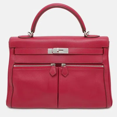 Pre-owned Hermes Kelly 32 Ruby Swift Leather Handbag In Pink