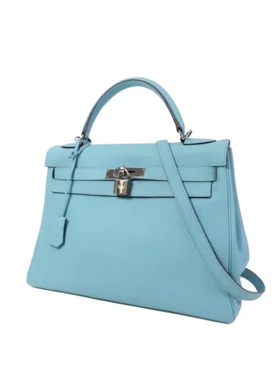 Pre-owned Hermes Kelly 32 Tote Bag In Blue