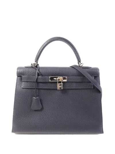 Pre-owned Hermes Kelly 32 Tote Bag In Blue