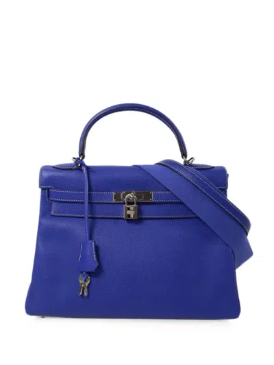 Pre-owned Hermes Kelly 32 Tote Bag In Blue