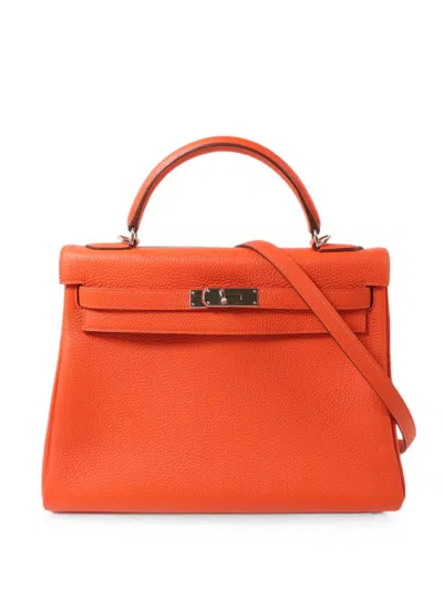 Pre-owned Hermes Kelly 32 Tote Bag In Orange