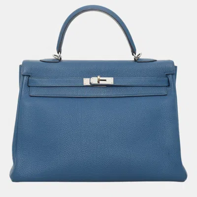 Pre-owned Hermes Kelly 35 Bag In Blue