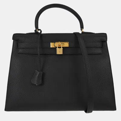 Pre-owned Hermes Kelly 35 Black Ardennes Leather Sellier Top Handle Bag