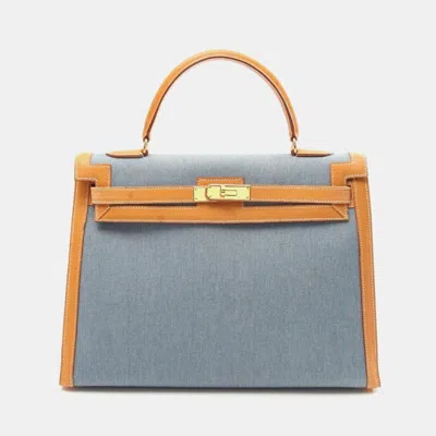 Pre-owned Hermes Kelly 35 Blue Natural Denim Bag